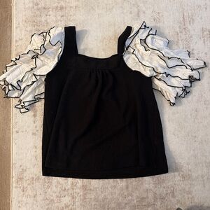 Anthropologie Black and White Ruffle Sleeve Blouse